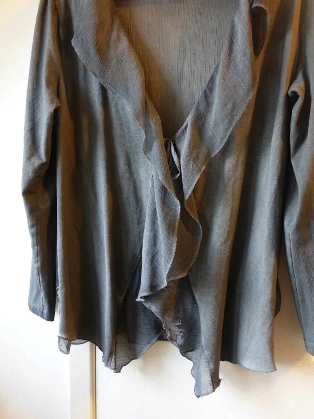 Lightweight Ruffle Open-Front Cardigan - Grey - Picture 5 of 9